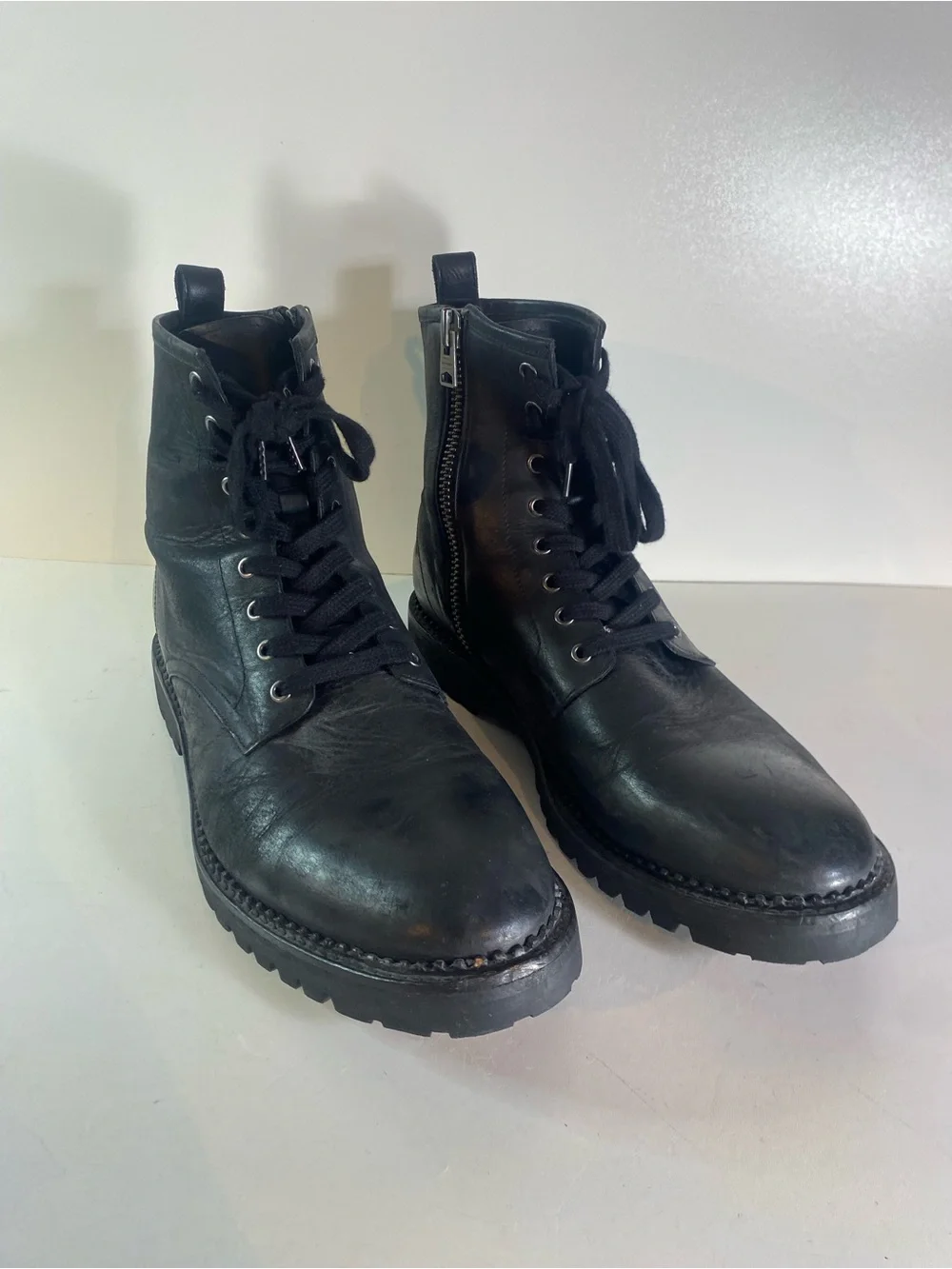 All Saints Whitmore Black Leather Combat Boots Size 45 Portugal